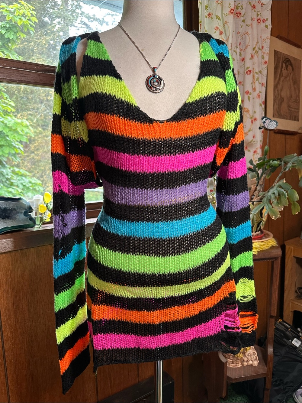 Dolls Kill • Current Mood Tough Tendencies Neon Rainbow Stripe Dress & Shrug Set - Picture 16 of 16